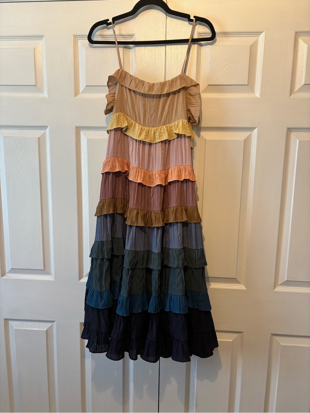 Multi-Color Tiered Ruffle Spaghetti Strap Dress - Neutral & Jewel Tones